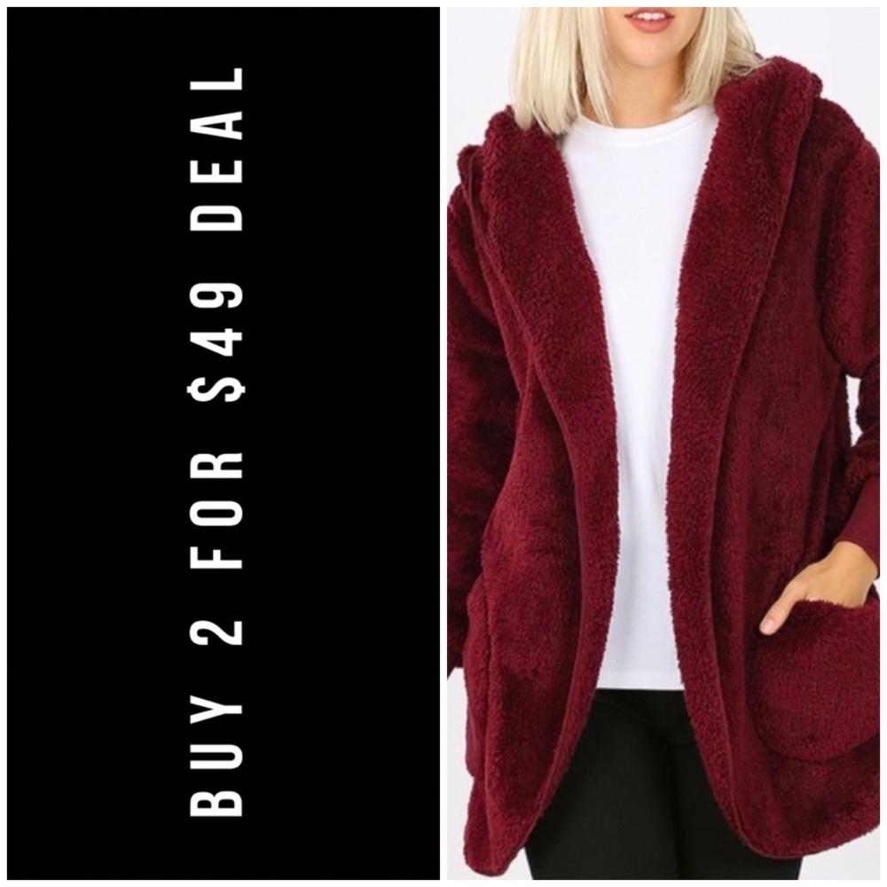 ❄️BURGUNDY/WINE FLEECE CARDIGAN